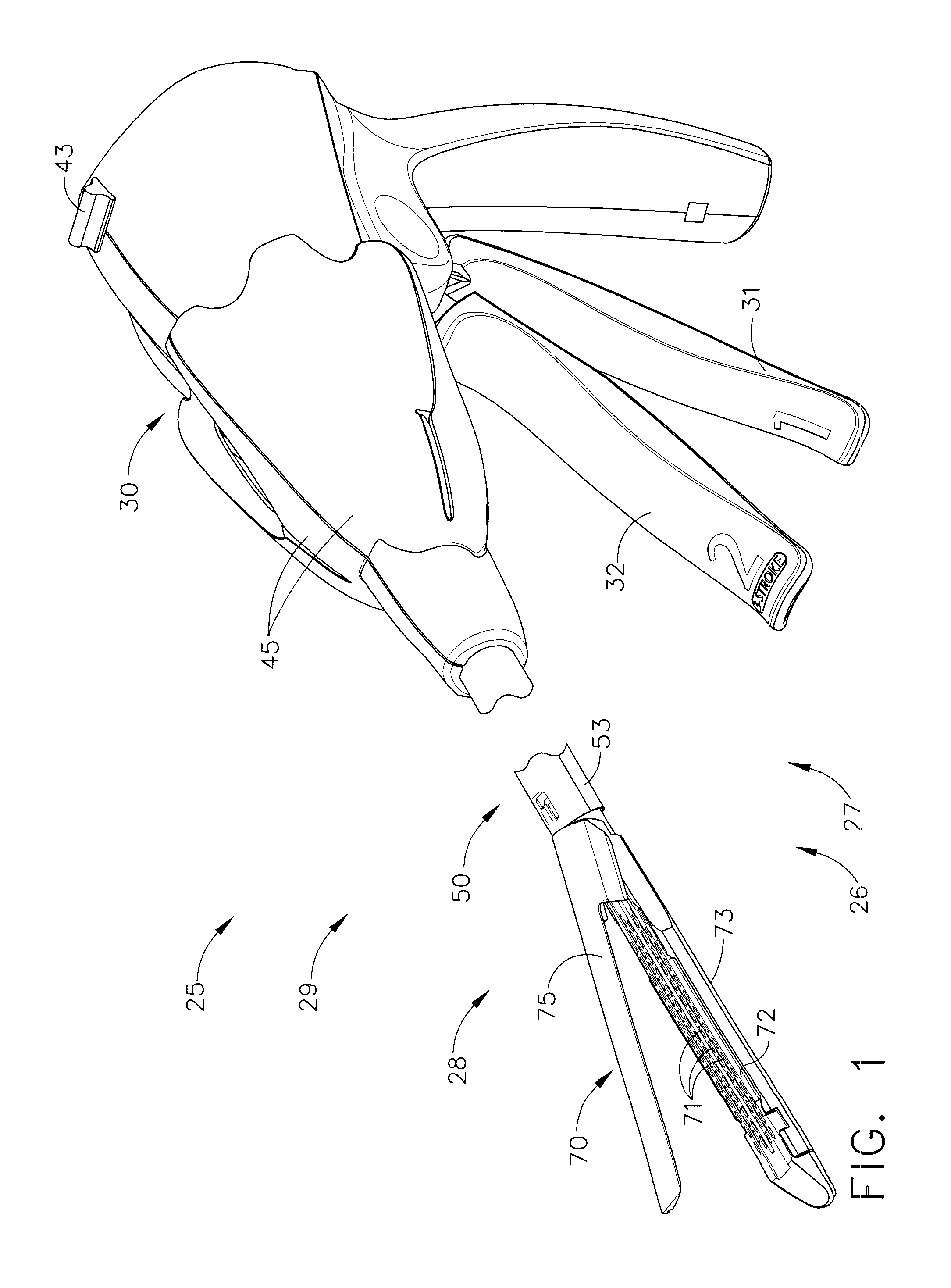 Disposable cartridge with adhesive for use with a stapling device