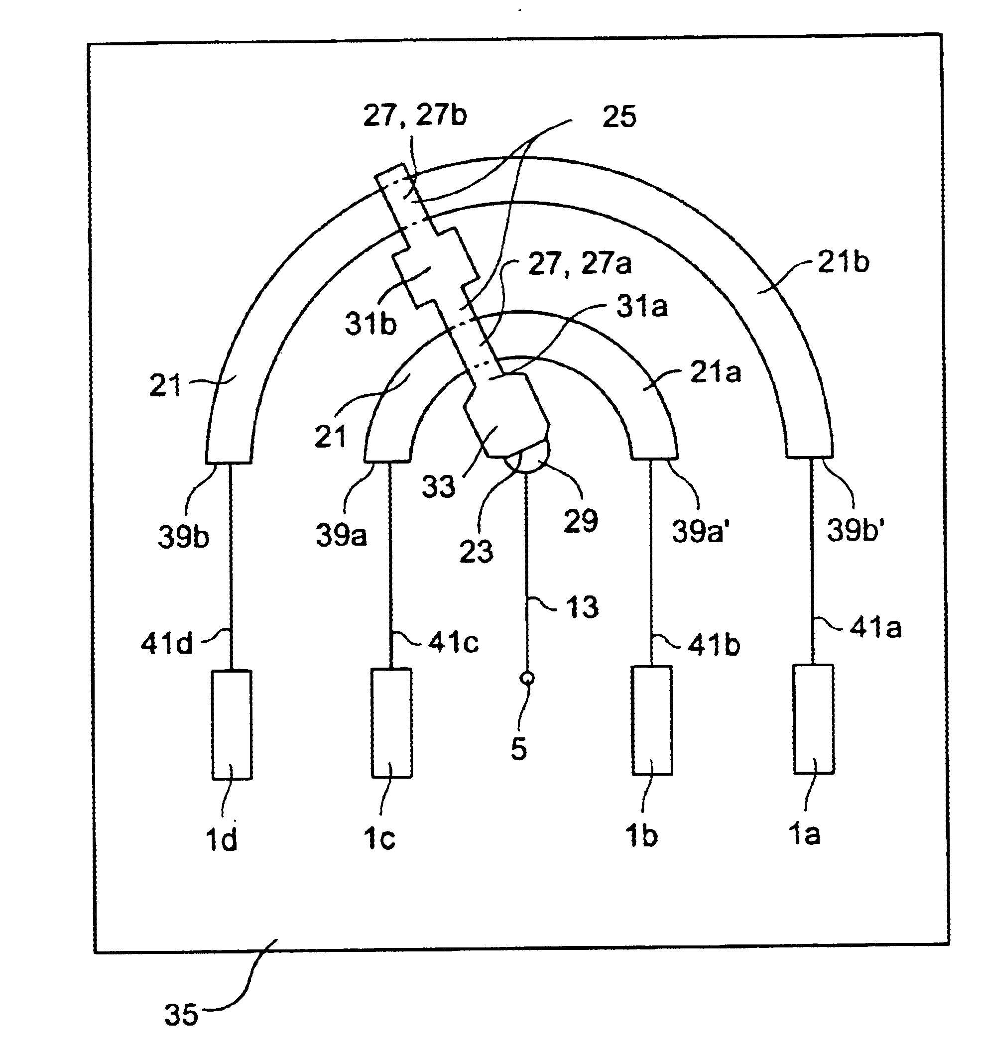 High-frequency phase shifter unit having pivotable tapping element