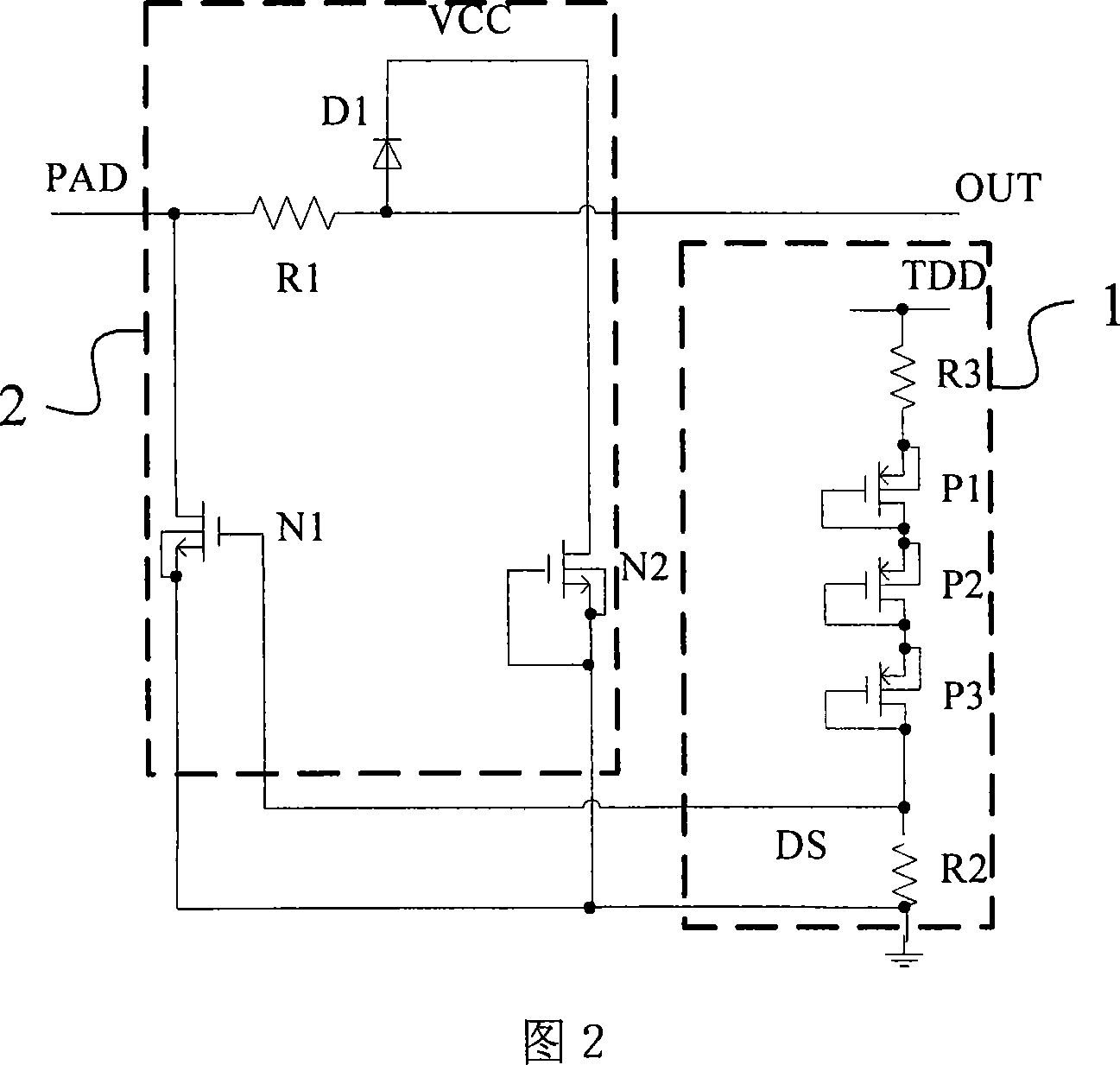 Static protection circuit suitable for radio frequency identification label chip
