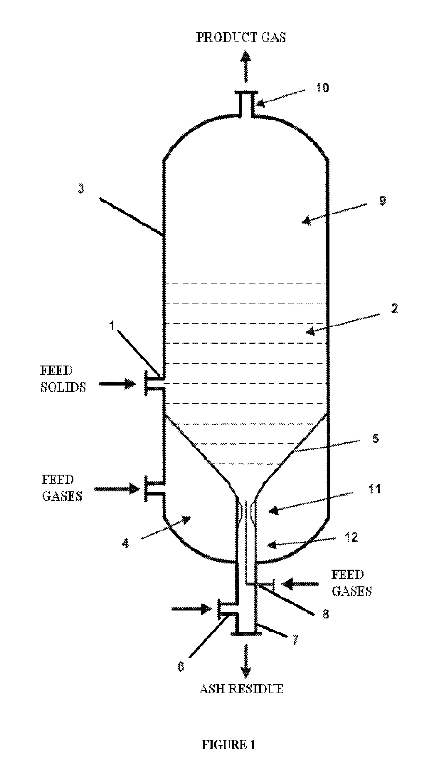 Fluidized bed gasifier with solids discharge and classification device