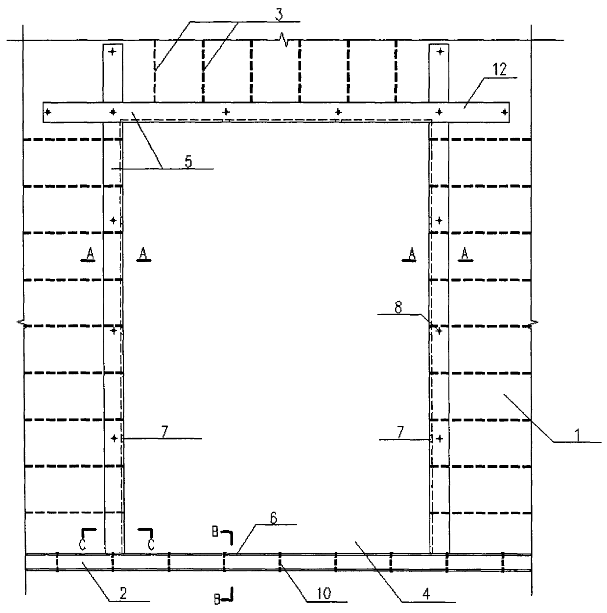 Reinforcing structure for rear opening in shear wall and construction method of reinforcing structure