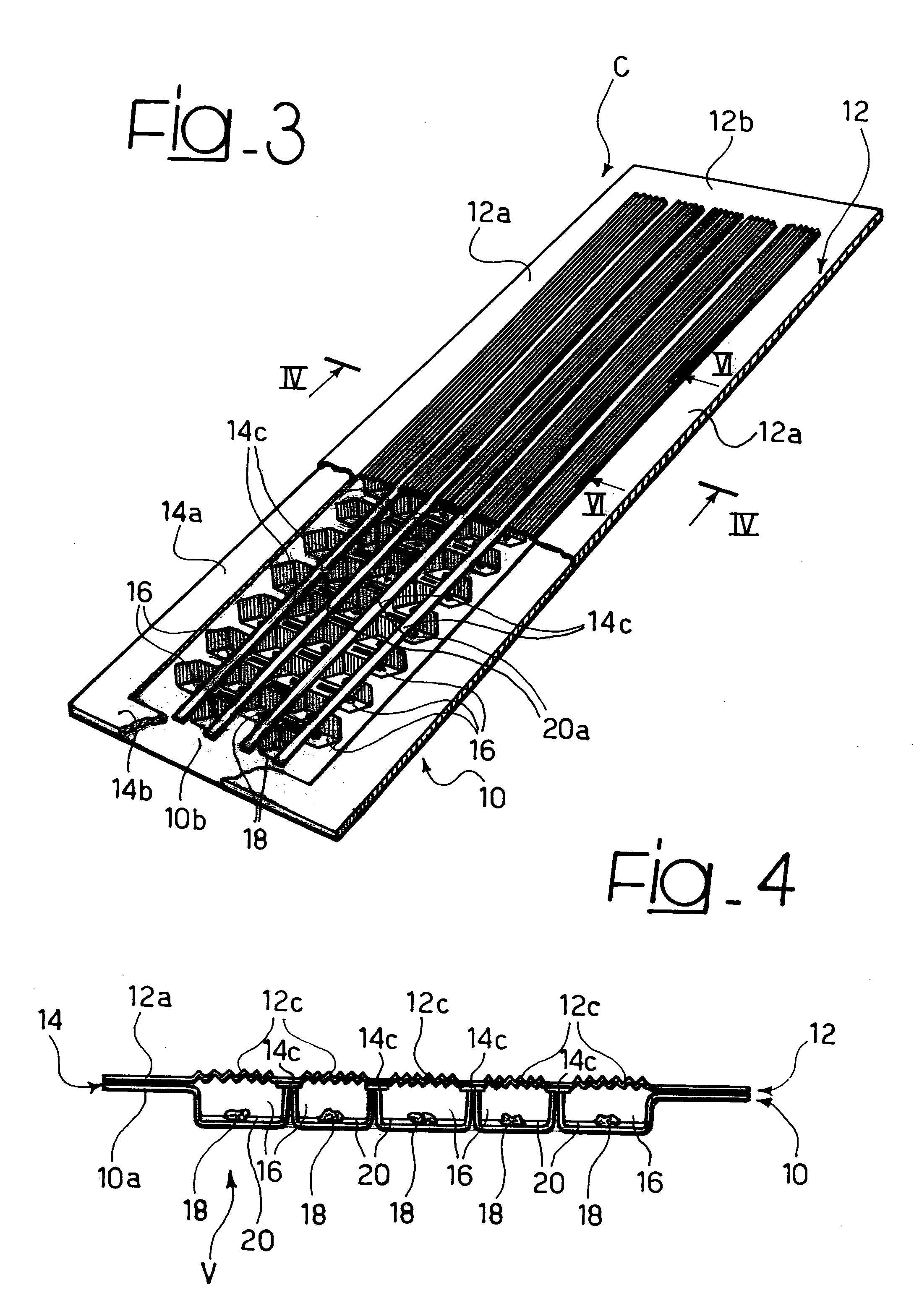 Absorbing element for sanitary products, having expandable pockets containing superabsorbent material and manufacturing process