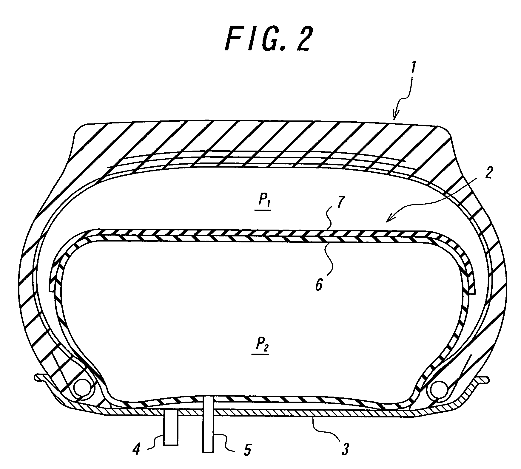 Toric reinforced air bag for safety tire and method of producing the same as well as method of producing shaped body for reinforcing layer