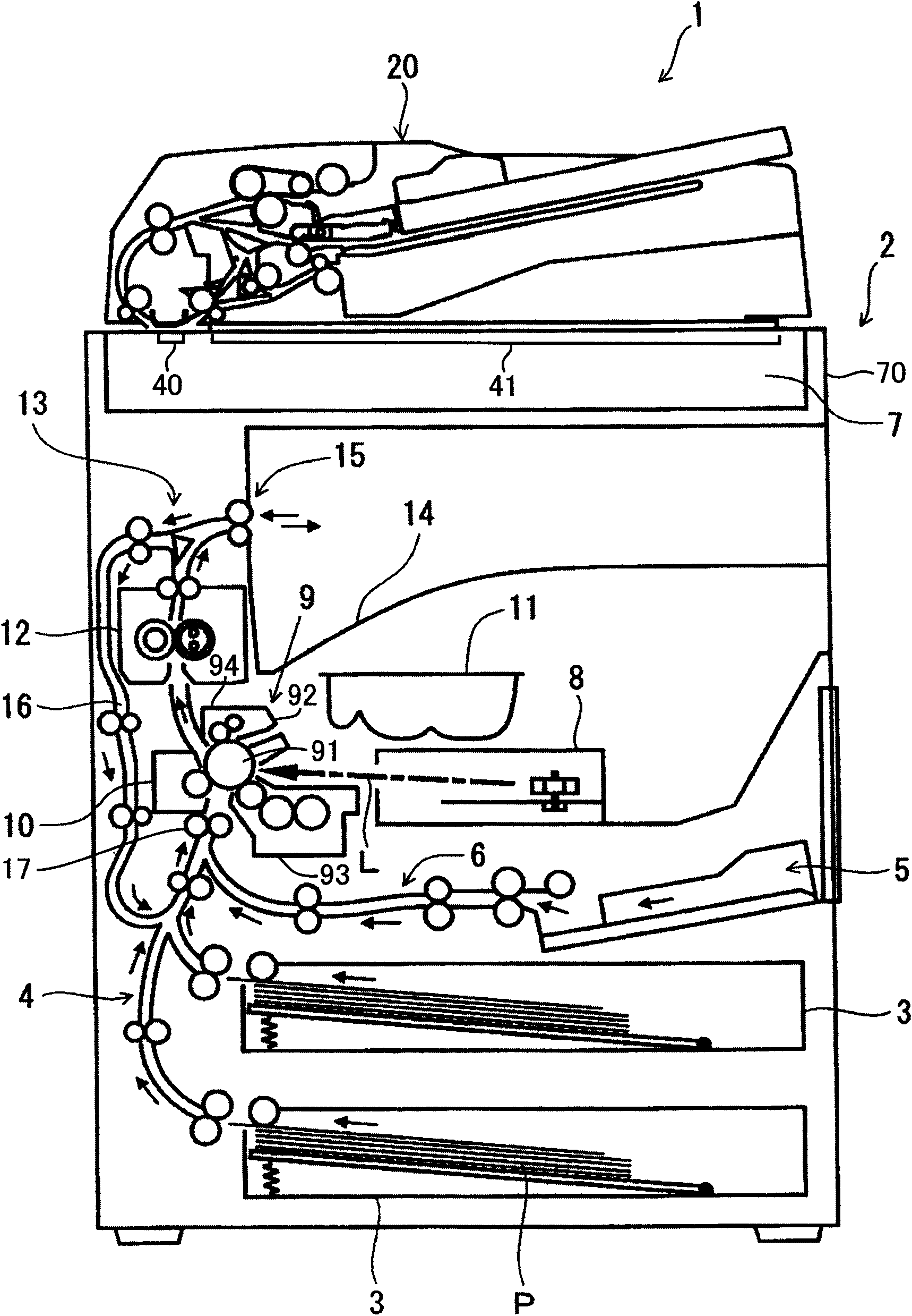 Document feeding device, image reading device and image forming device equipped with same