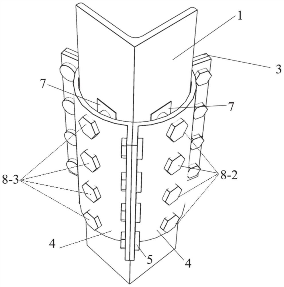 A device for strengthening and correcting the angle steel of a bolt pressure-embracing transmission tower