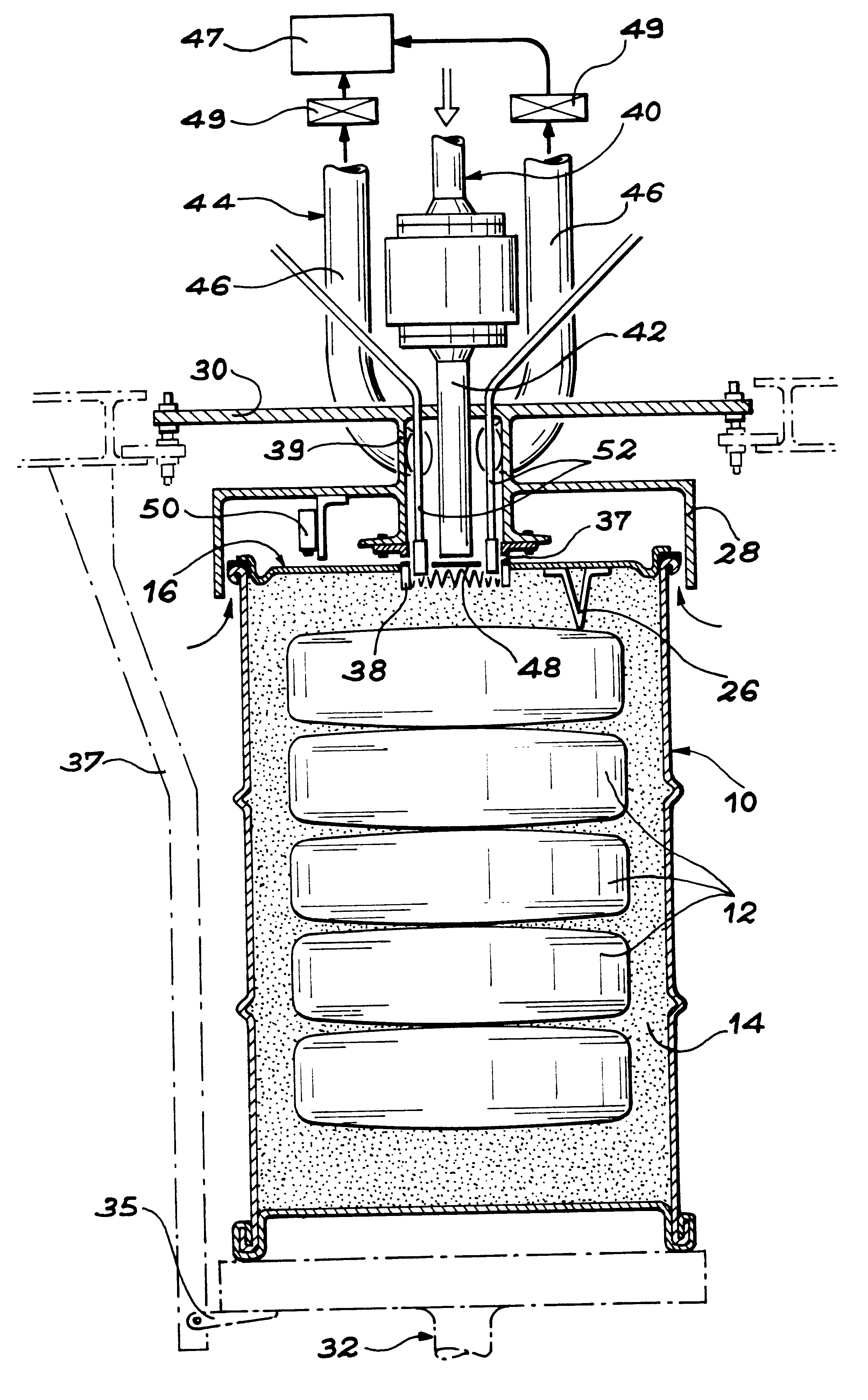 Method and device for filling drums containing dangerous waste