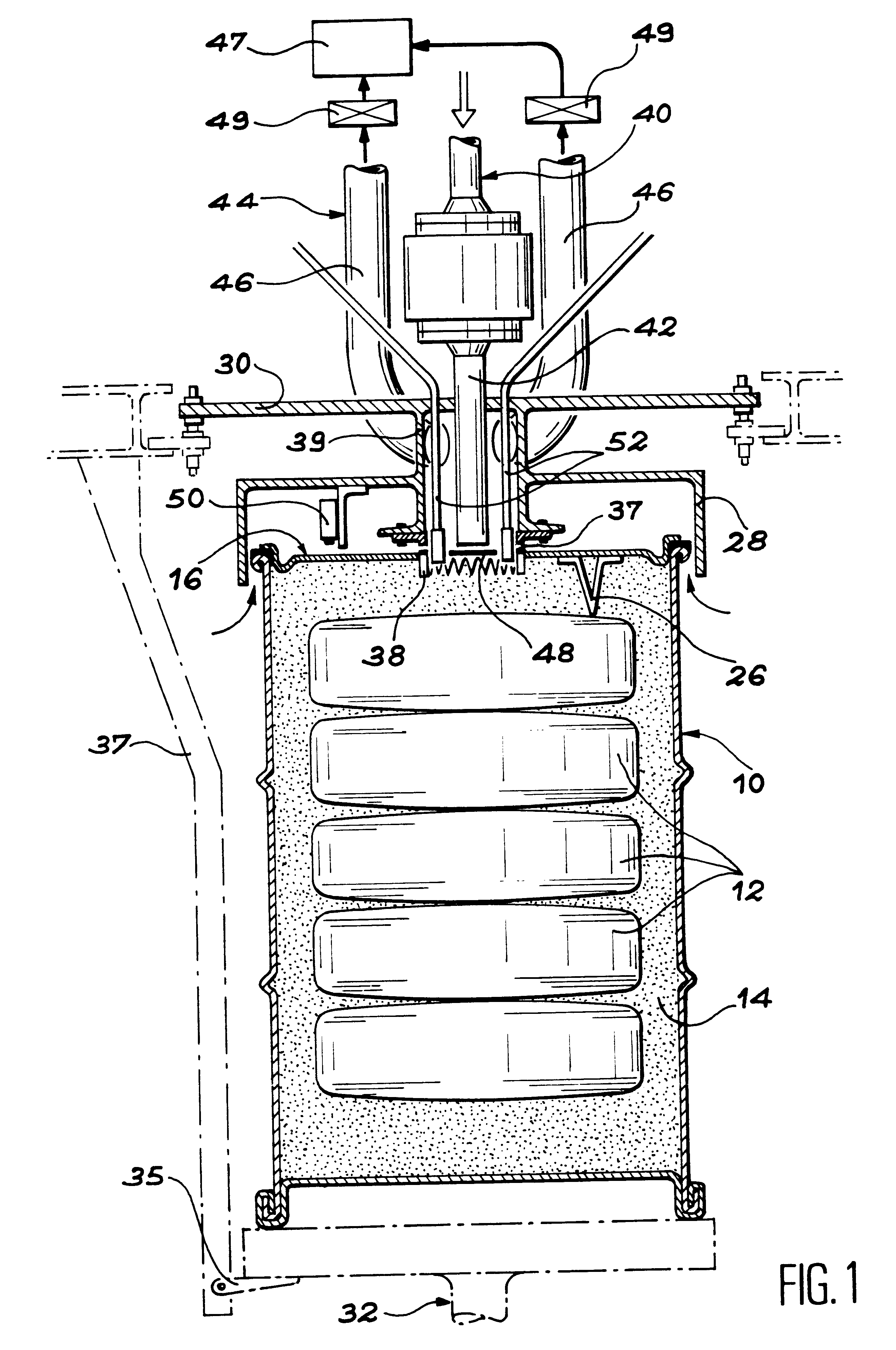 Method and device for filling drums containing dangerous waste