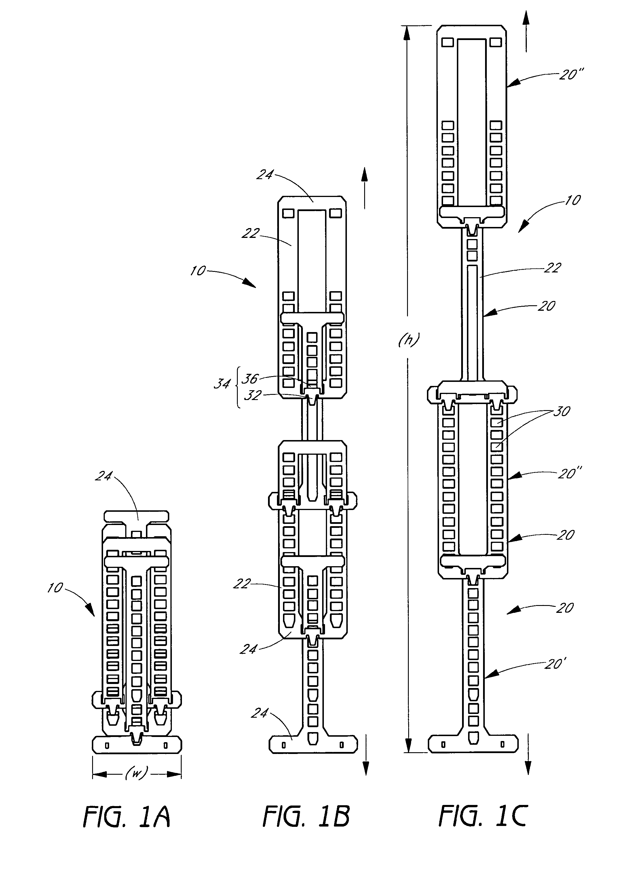 Expandable stent with sliding and locking radial elements