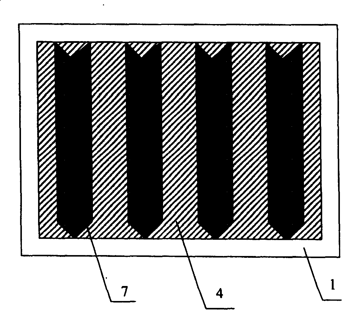 Panel display with integrated triangle tapered grid cathode structure and its making process