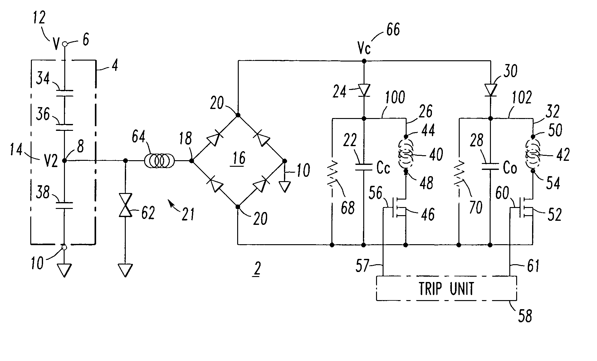Power supply circuit, back-pack power supply module and circuit interrupter including the same