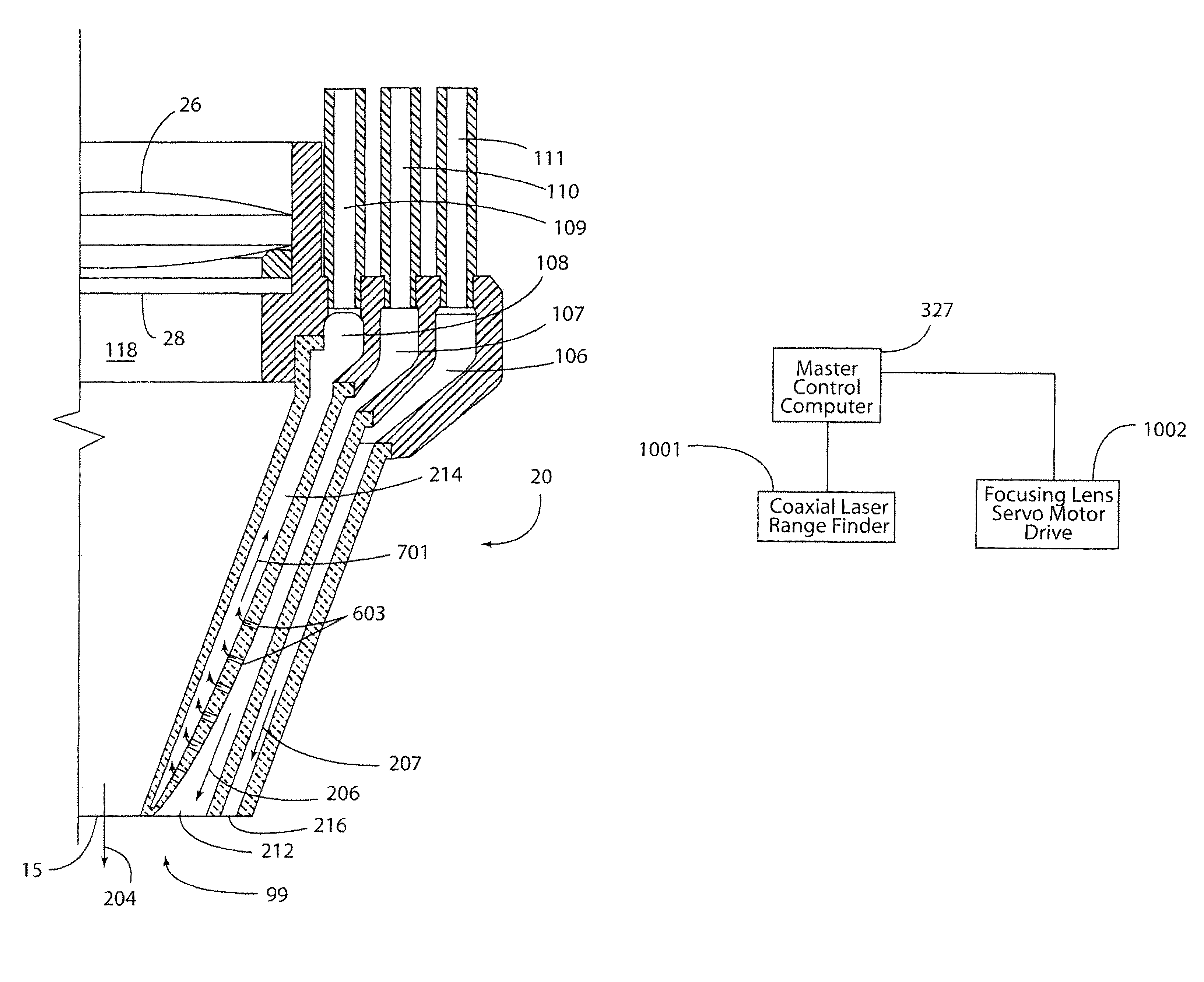 Laser cladding device with an improved nozzle