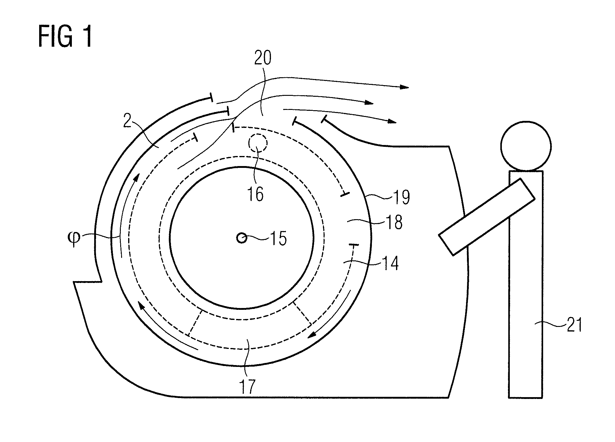 Tomography apparatus with an annular airflow channel with an air-diverting ventilation element