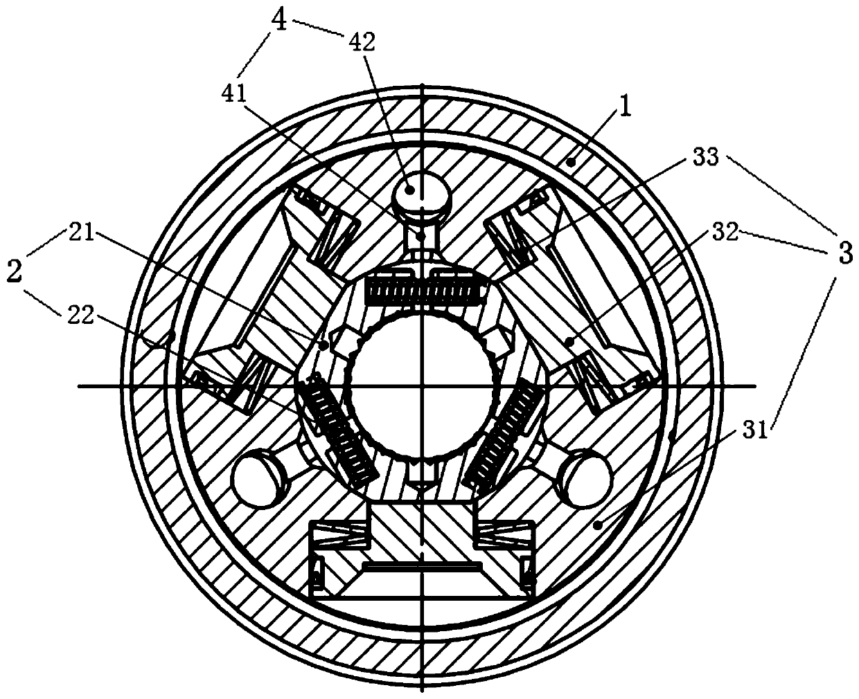 A centrifugal slag discharge type radial piston chuck, power head and drilling rig