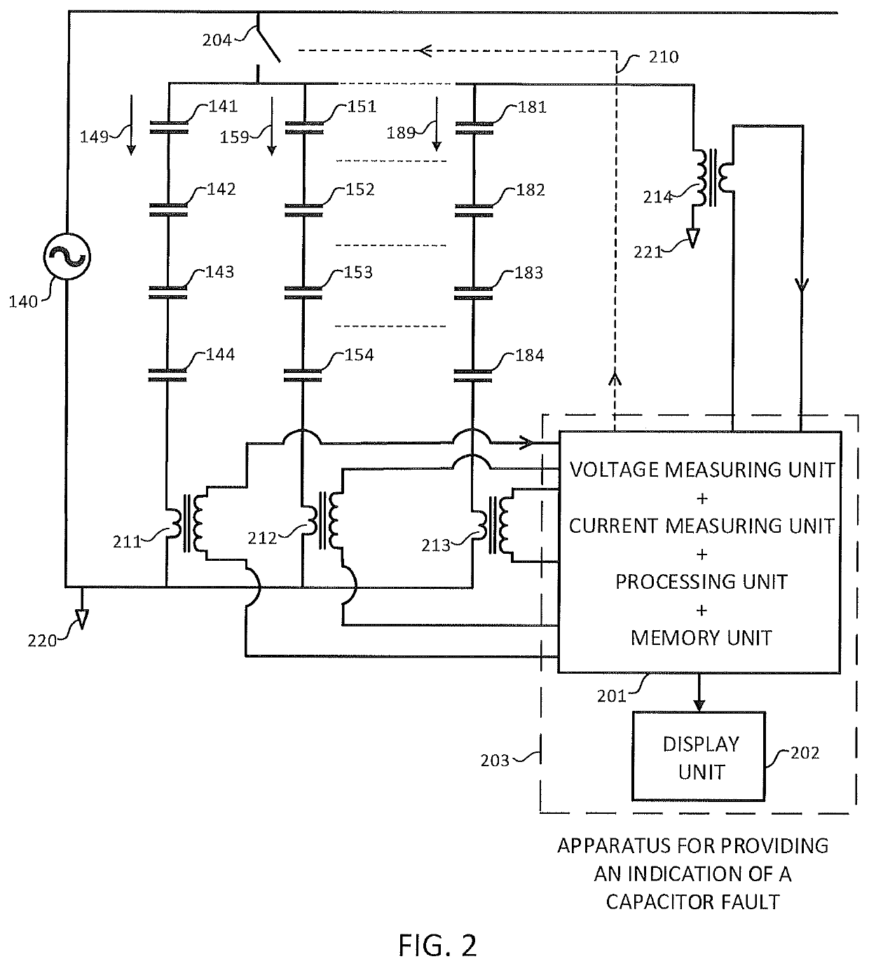Method and apparatus for monitoring capacitor faults in a capacitor bank