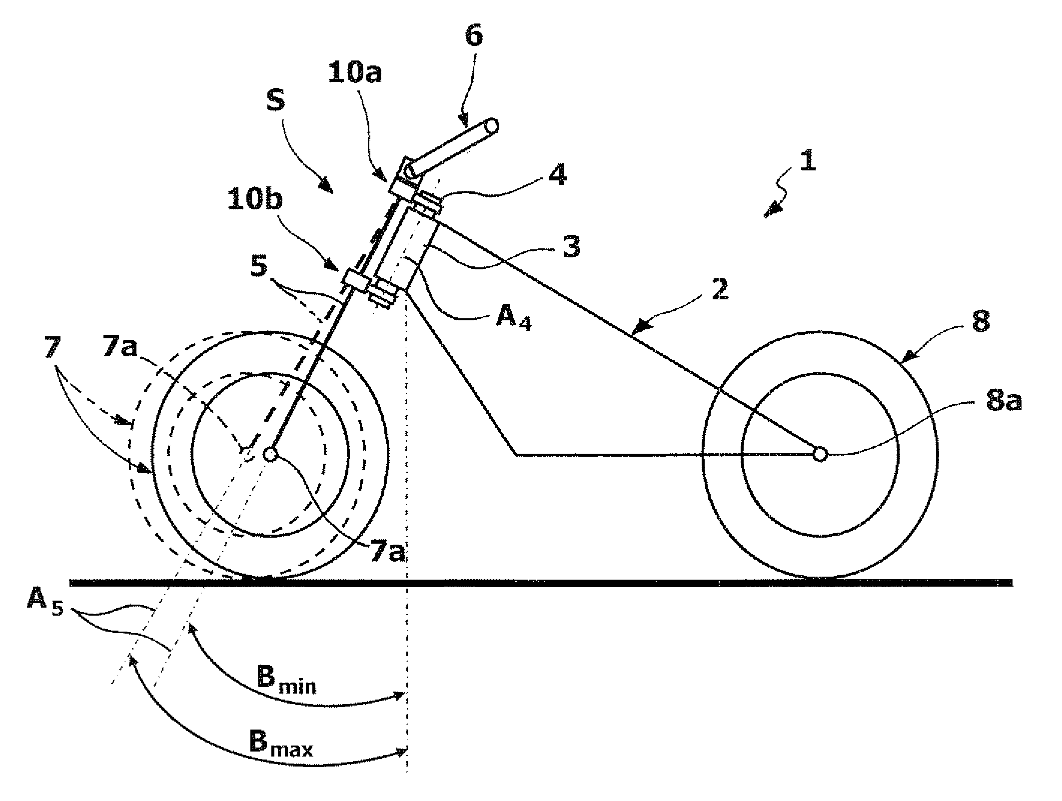 Device for adjusting inclination of a front fork of a vehicle having two or three wheels, particularly a cycle or a motorcycle