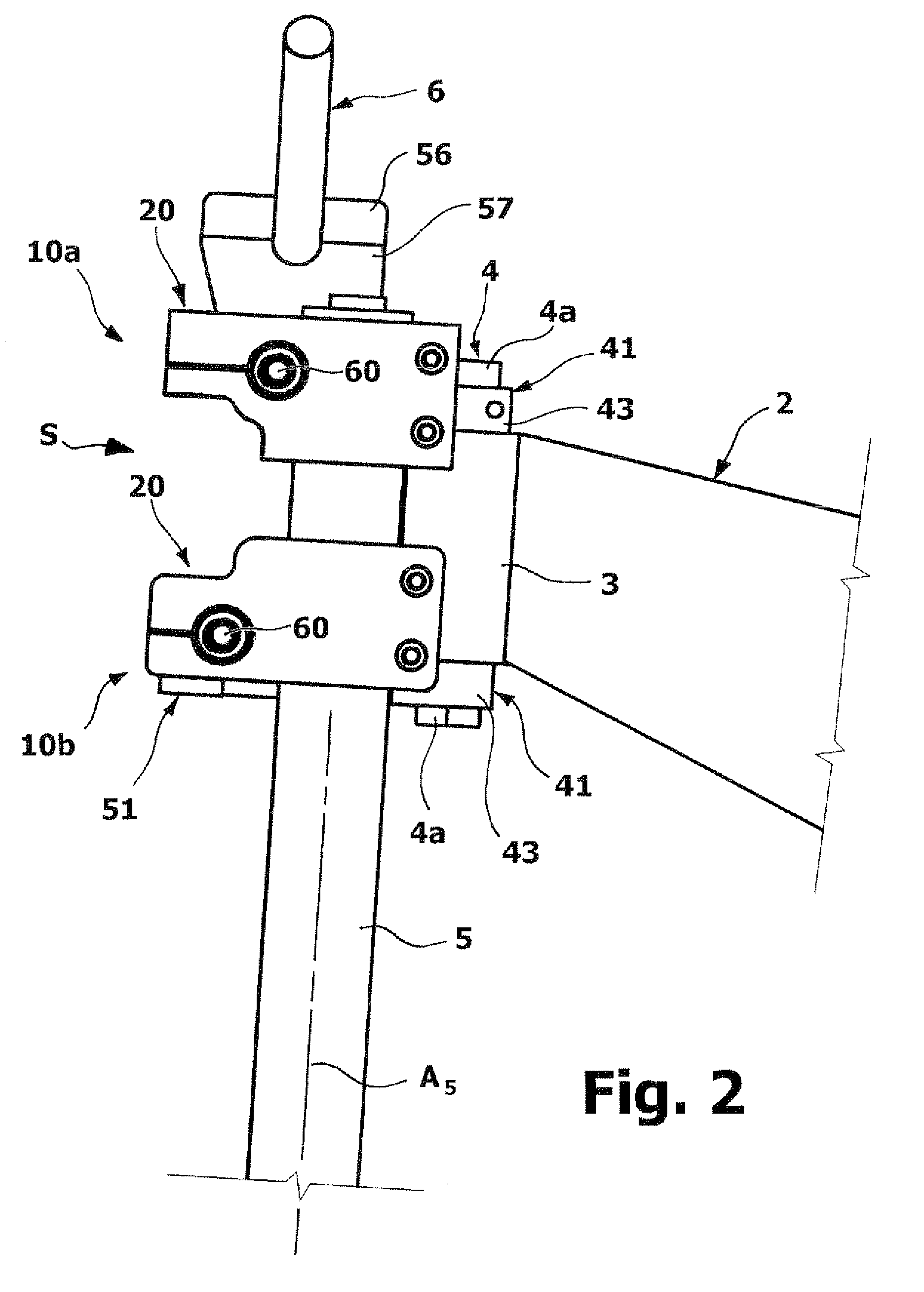 Device for adjusting inclination of a front fork of a vehicle having two or three wheels, particularly a cycle or a motorcycle