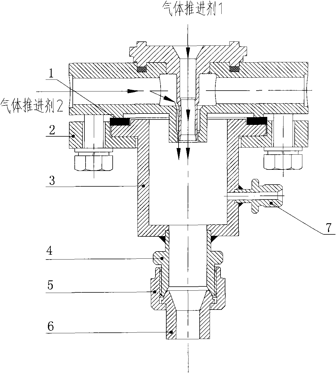 Device for testing flow characteristics of gas-gas nozzle