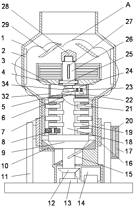 Raw material crushing device for mechanical processing