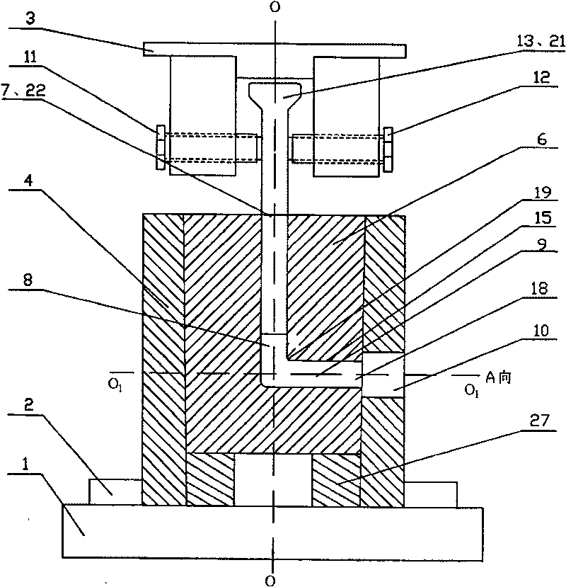 L-shaped extrusion device for producing ultra-fine crystal block body material