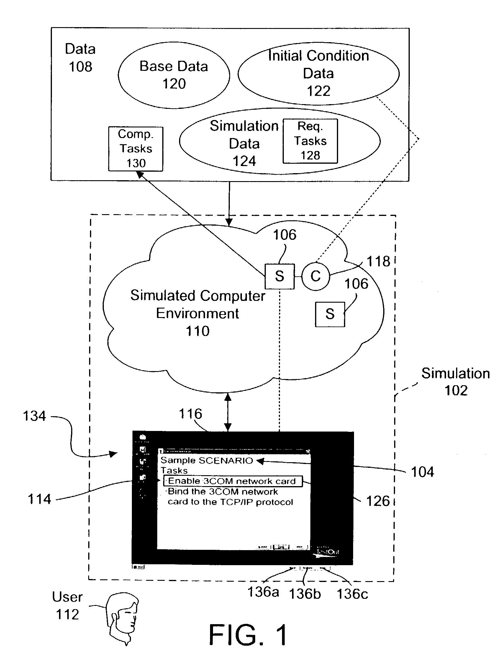 System and method for simulating a computer environment and evaluating a user's performance within a simulation