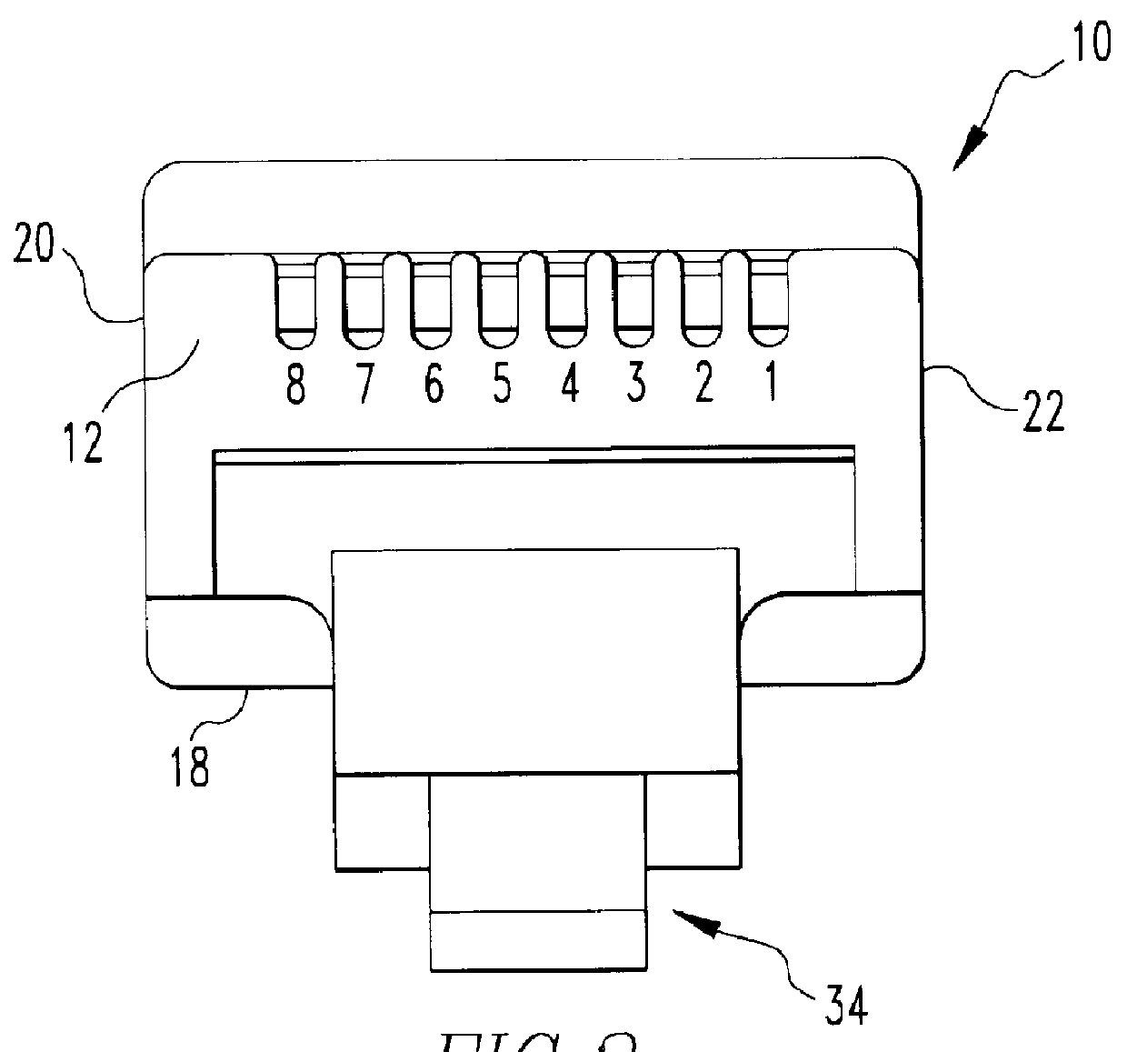 Modular plug having low electrical cross talk and metallic contact for use therein