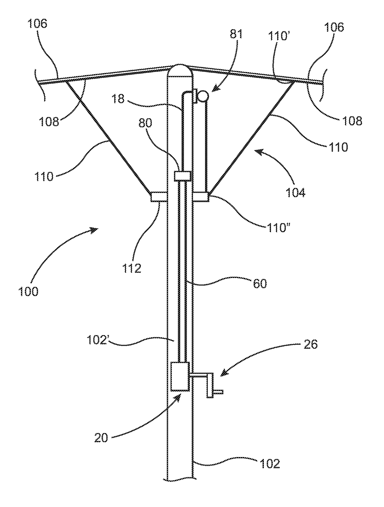 Crank handle positioning assembly for an umbrella