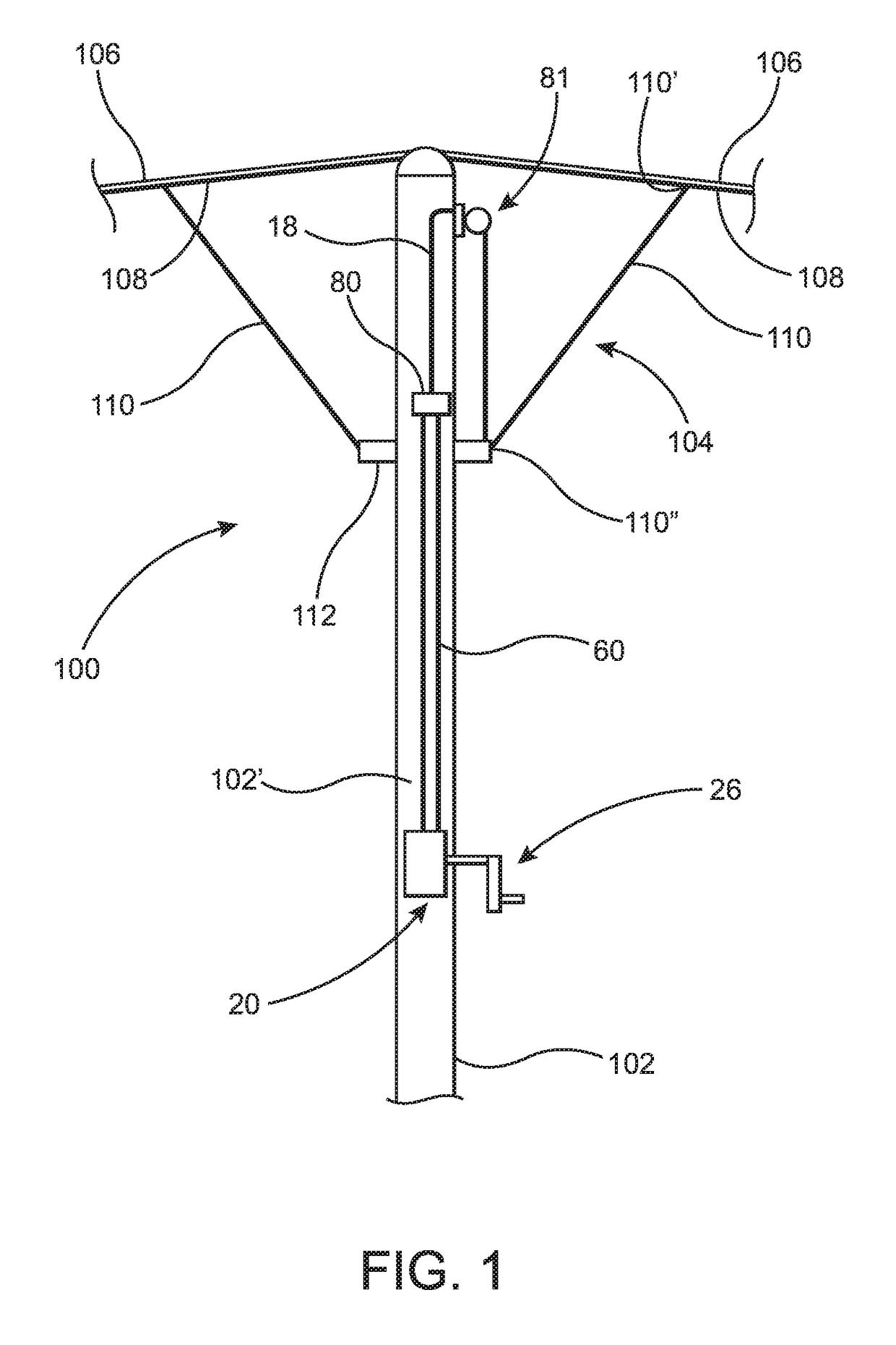 Crank handle positioning assembly for an umbrella