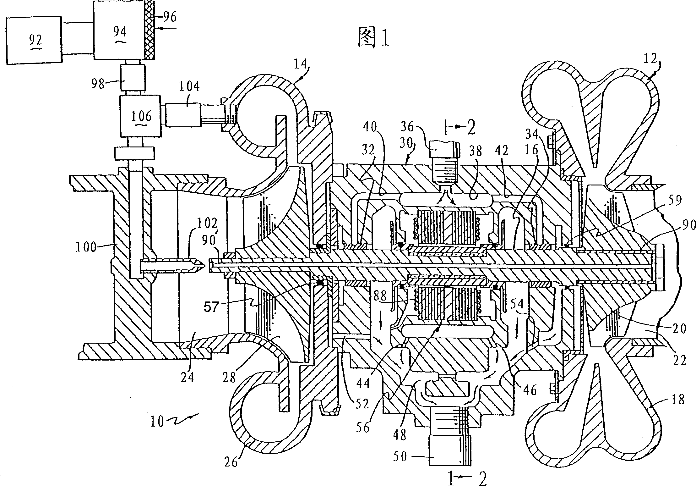 Turbocharging system with internally-fitted assisting electric motor and cooling system thereof