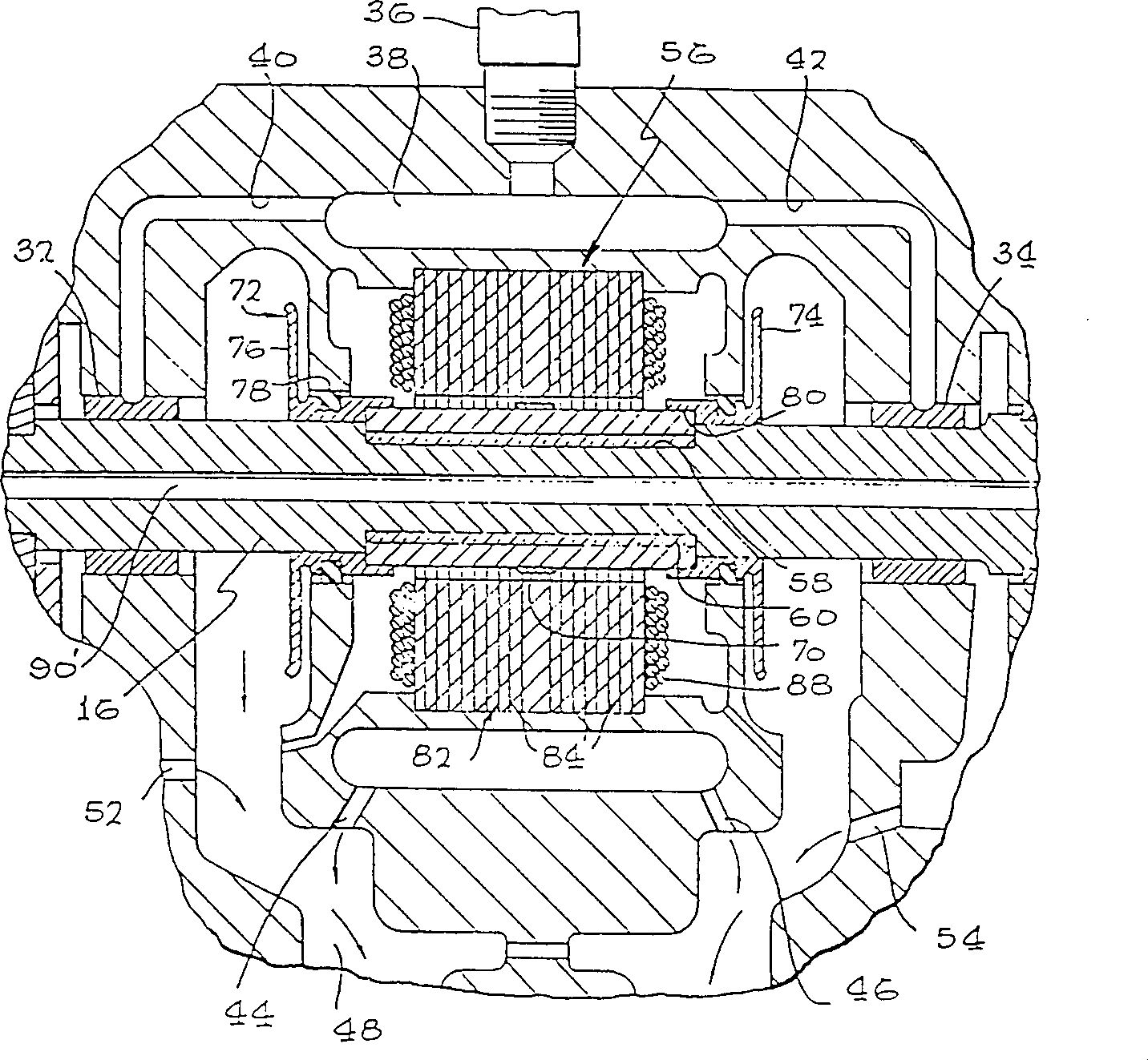 Turbocharging system with internally-fitted assisting electric motor and cooling system thereof