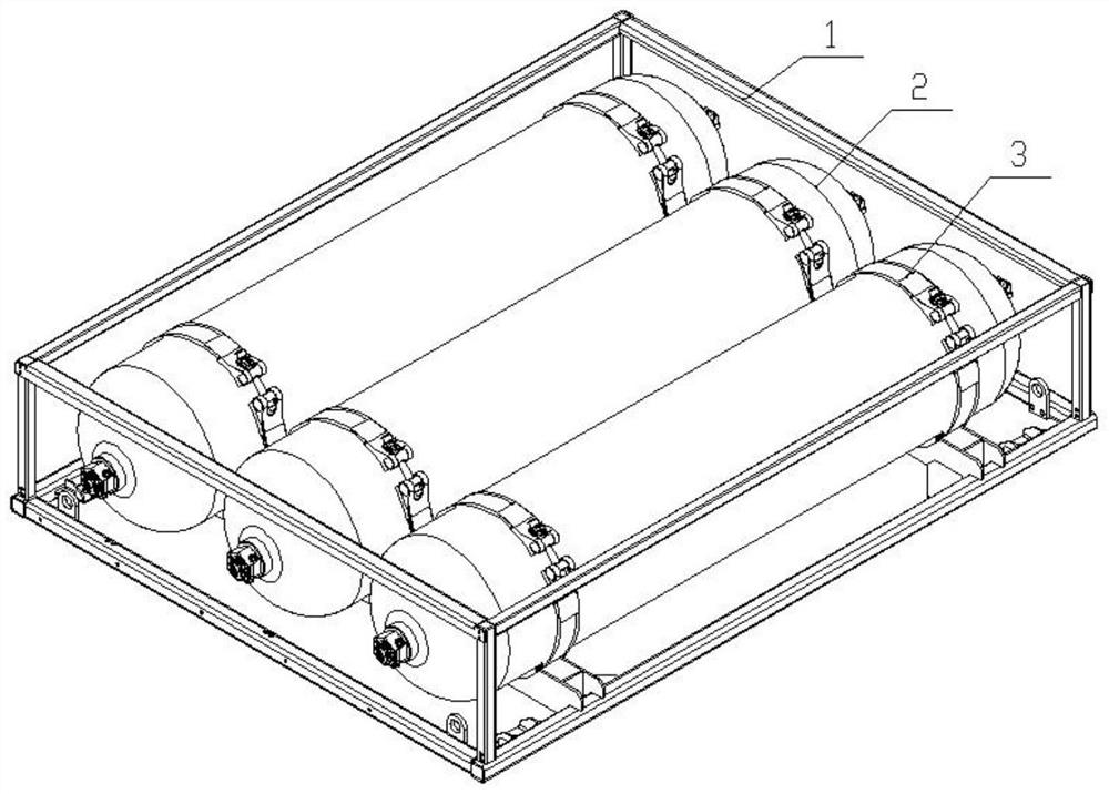 Three-gas-cylinder fixed frame based on hydrogen fuel cell urban bus