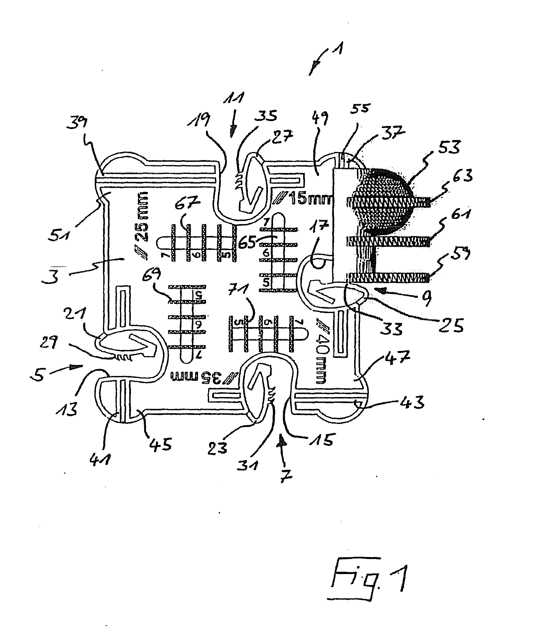 Device for determining the concrete cover of reinforcements during casting