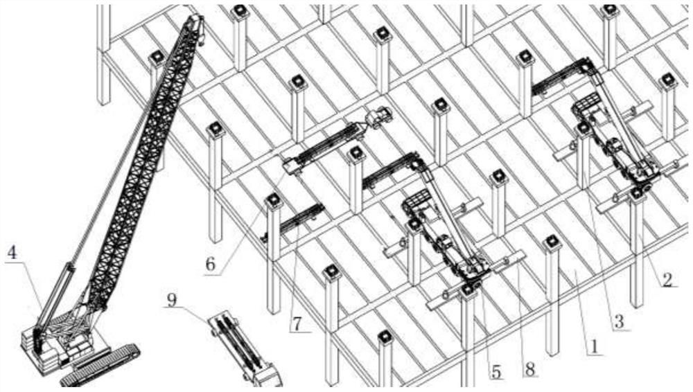 Step-by-step hoisting construction method for prefabricated beam of multilayer fabricated industrial factory building
