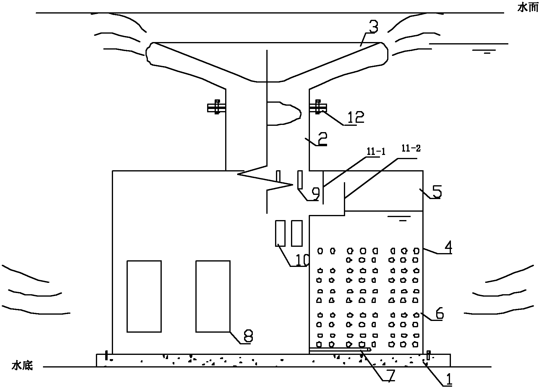Shallow water type flow rising circulation reoxygenation device
