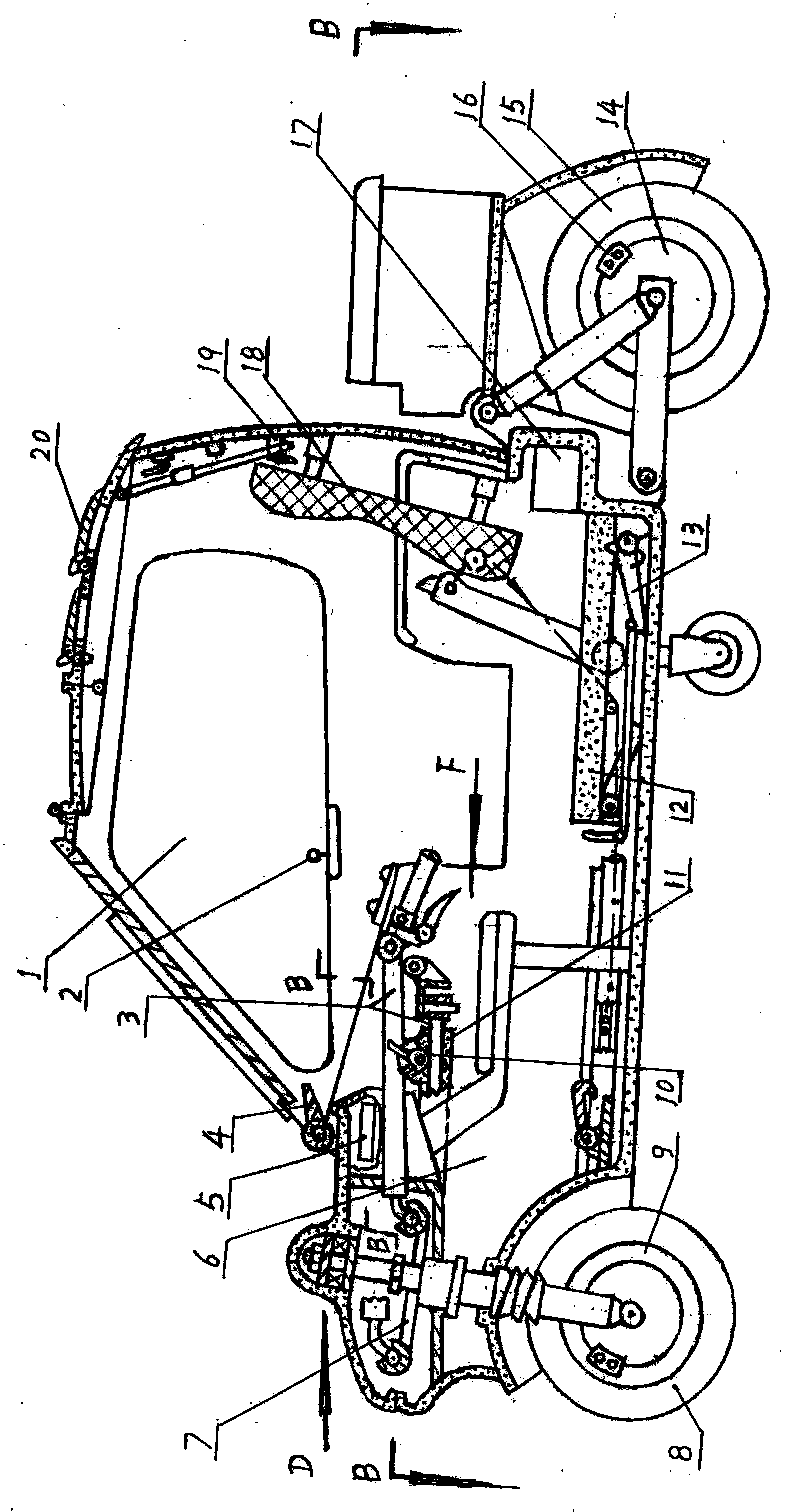 Two-wheel motorcycle provided with pull rod steering device and foot-control supporting wheels and used in opening and closing mode