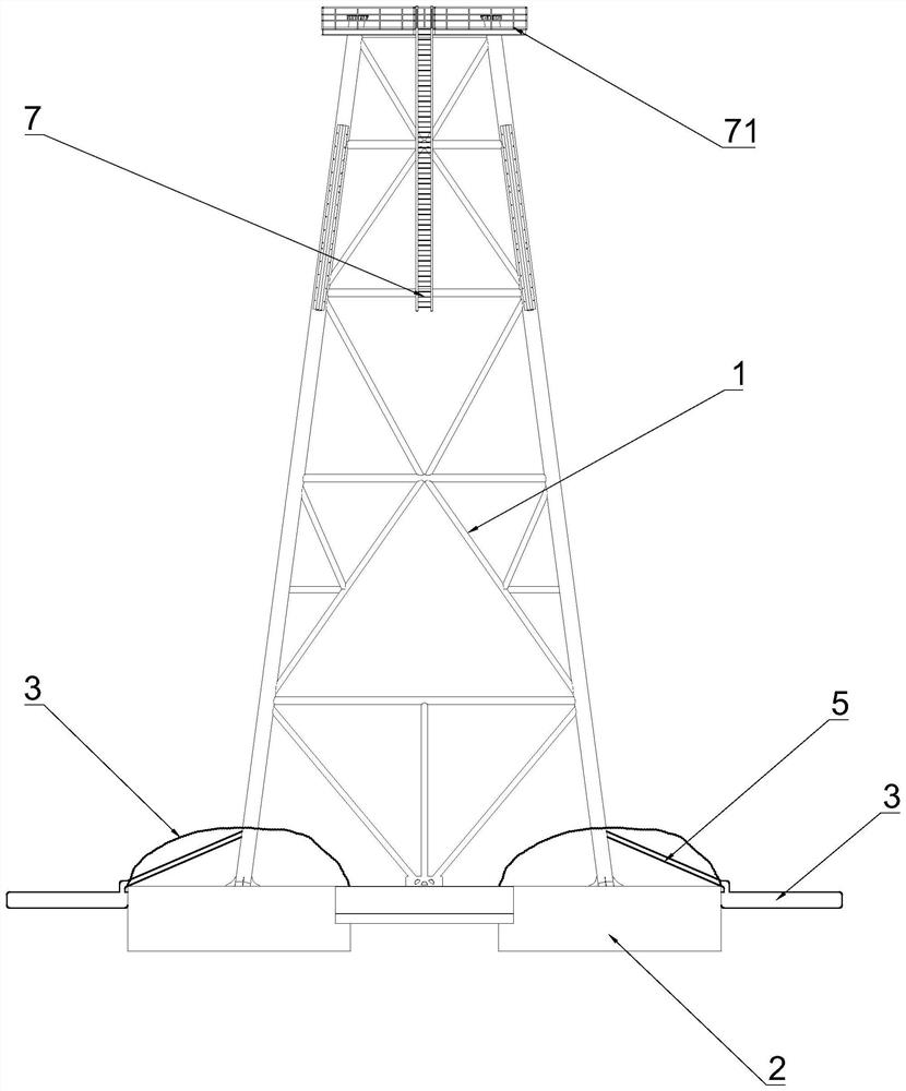 Underwater supporting device, offshore equipment and installation method of underwater supporting device