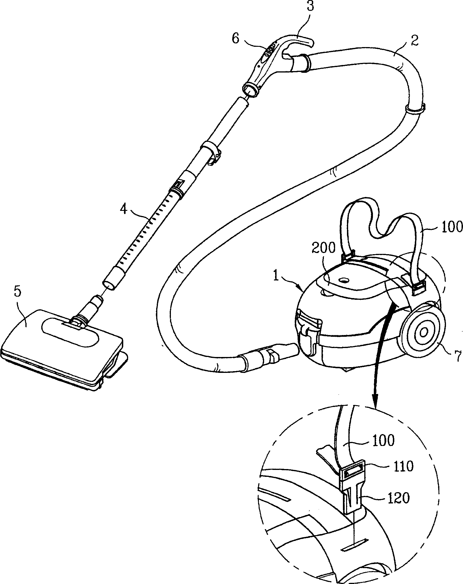 Automatic twisting arrangement for suspension strap at shoulder of vacuum cleaner