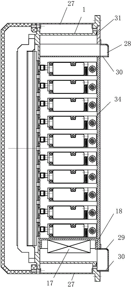 Multi-layer sealed case having a plurality of hollow tapered cooling channels