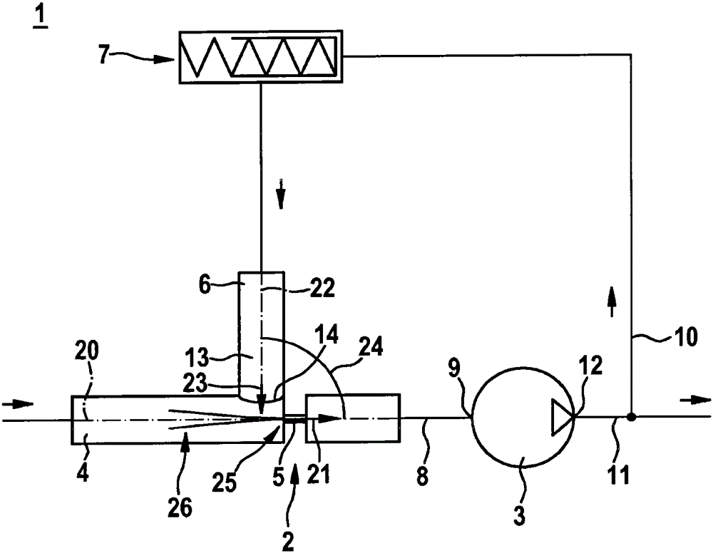 Device for flow restriction on a pump and pump device having such a device