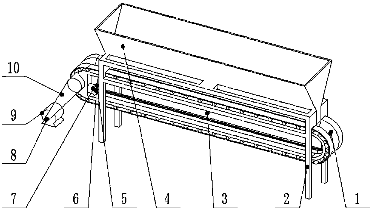 Long pepper calyx removal device adopting conveyor belt conveying and double-roller extruding