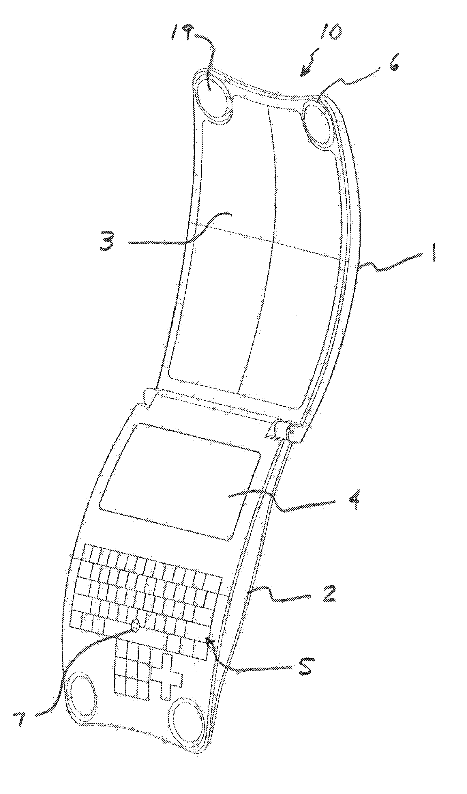 Foldable curved wireless communication device for insertion into hip pocket