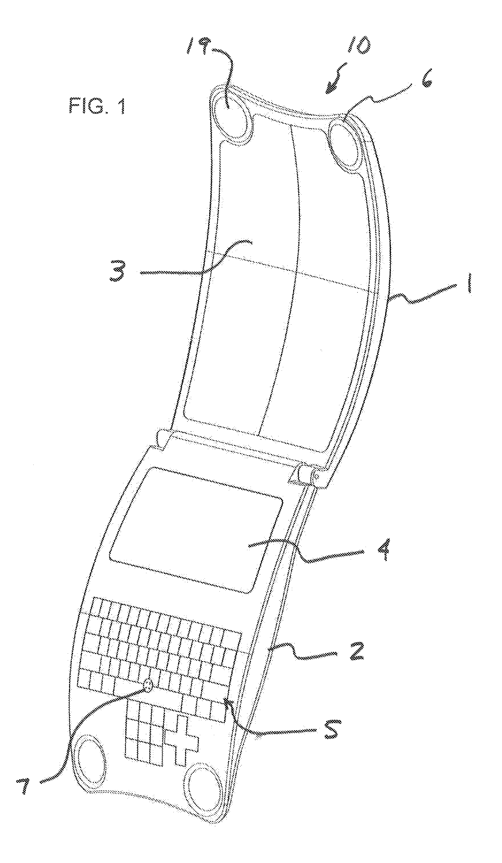 Foldable curved wireless communication device for insertion into hip pocket