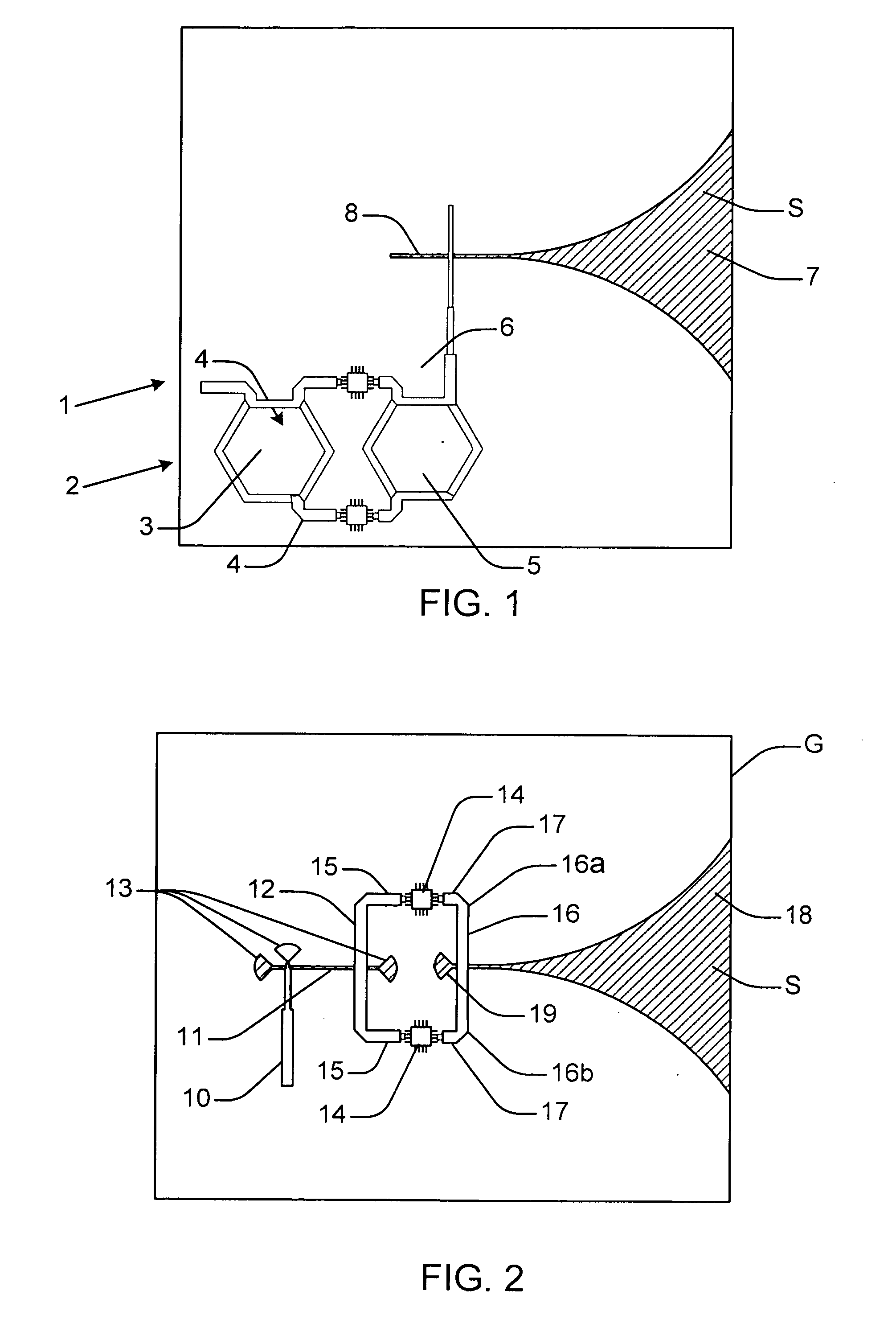 Slot type antenna with integrated amplifiers