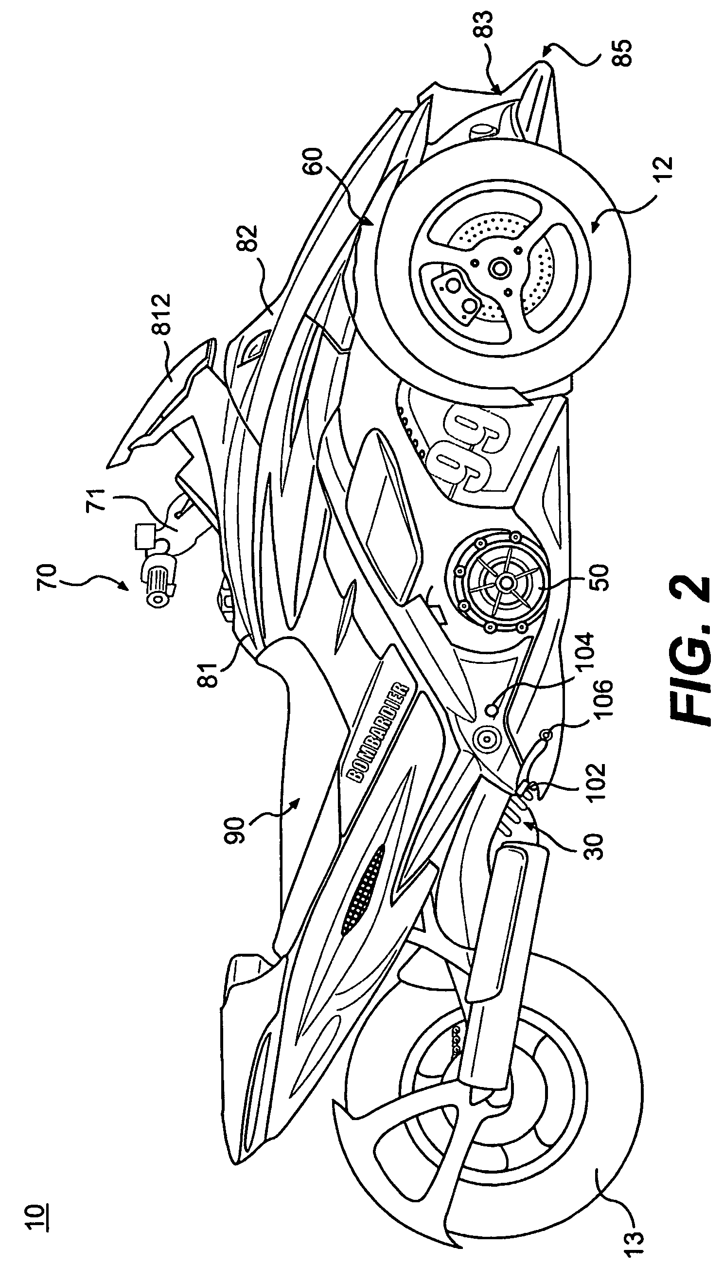 Three-wheeled vehicle having a split radiator and an interior storage compartment