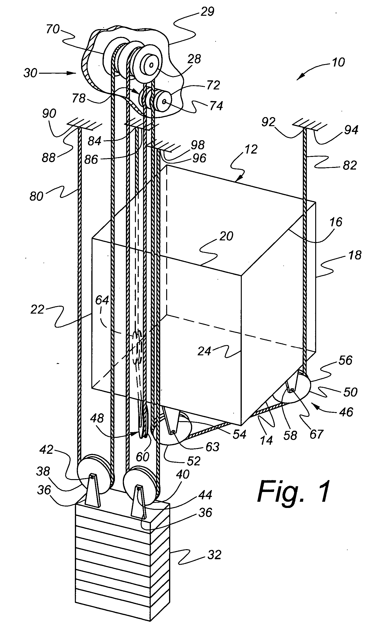 Elevator roping arrangement
