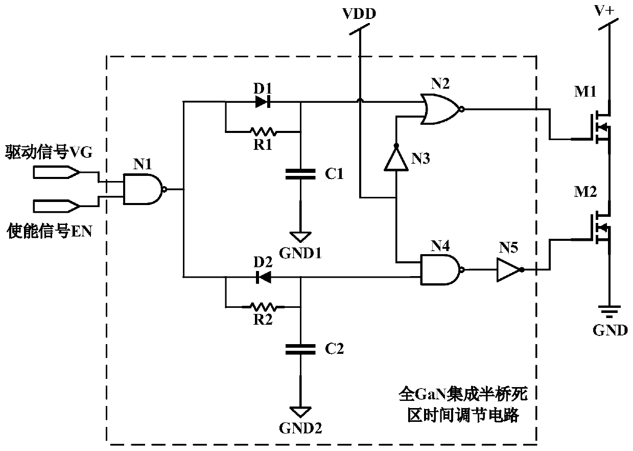 Full GaN integrated half-bridge dead time adjusting circuit