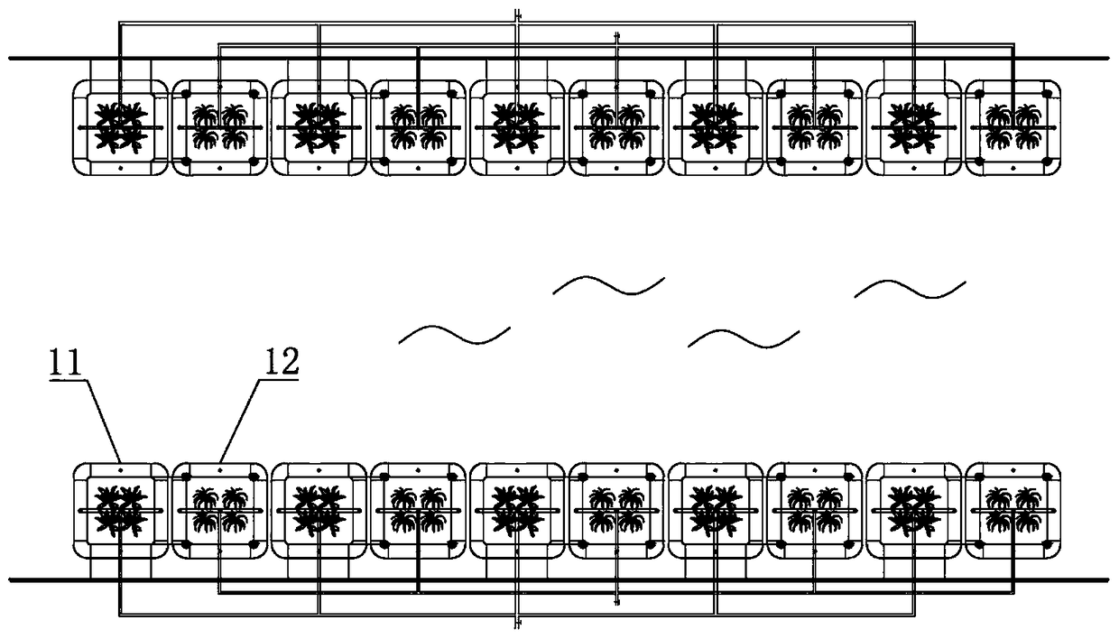 A three-dimensional floating bed-sinking bed combined river water purification device