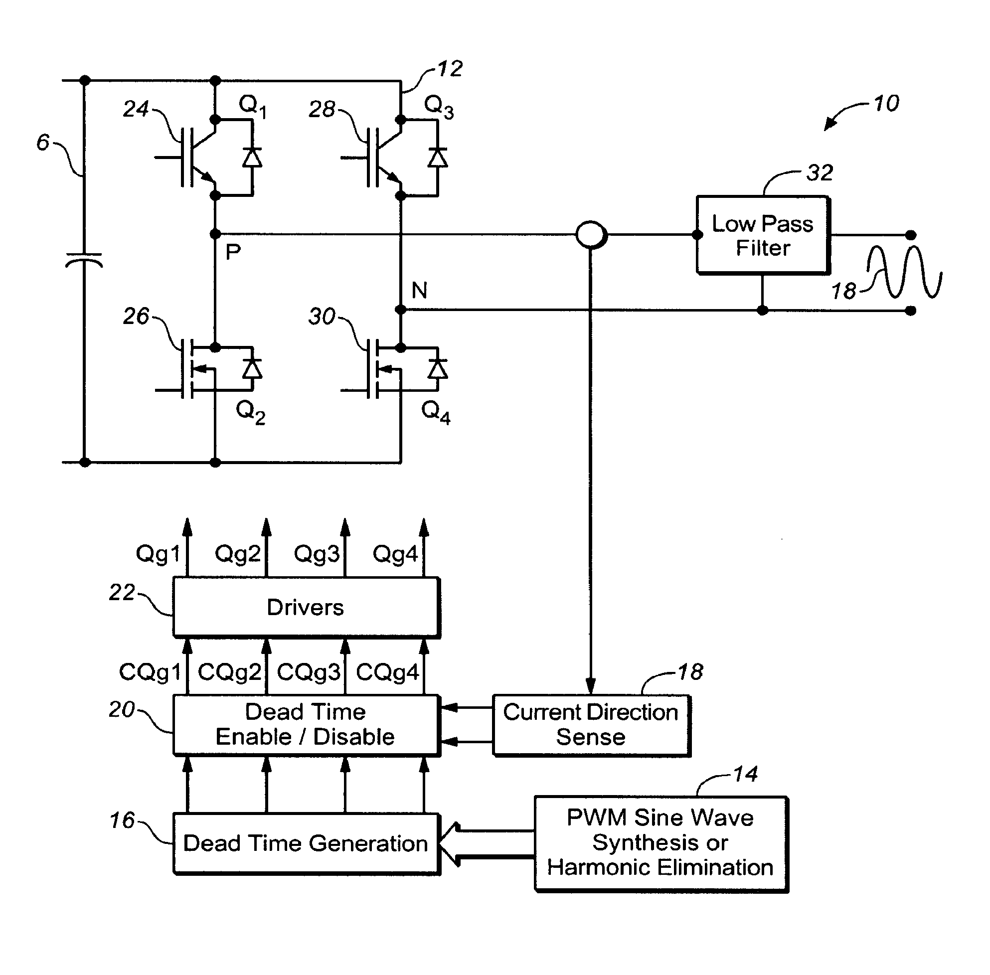 Power converter with current vector controlled dead time
