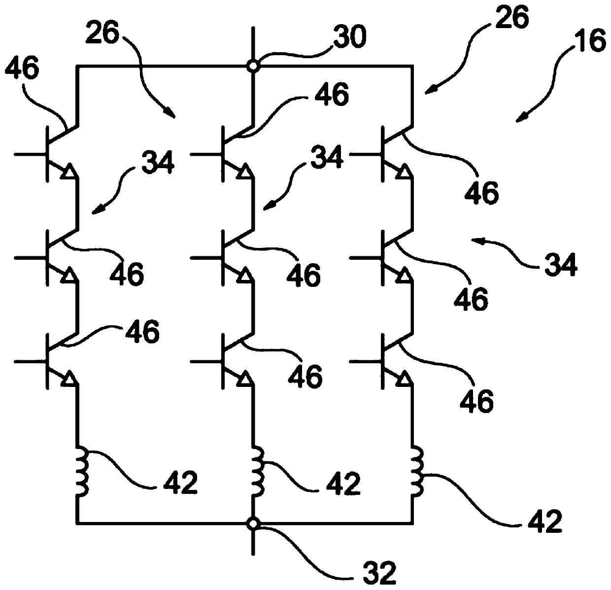 High-power converter including low-power transistors connected in parallel