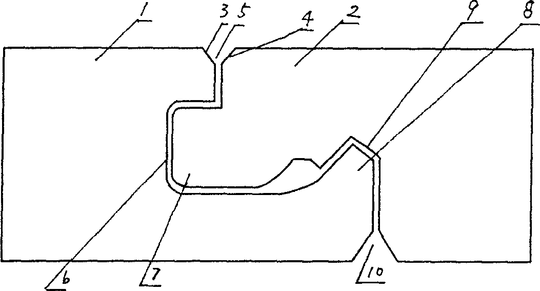 Colour combination V-groove composite floor block and mfg. method thereof