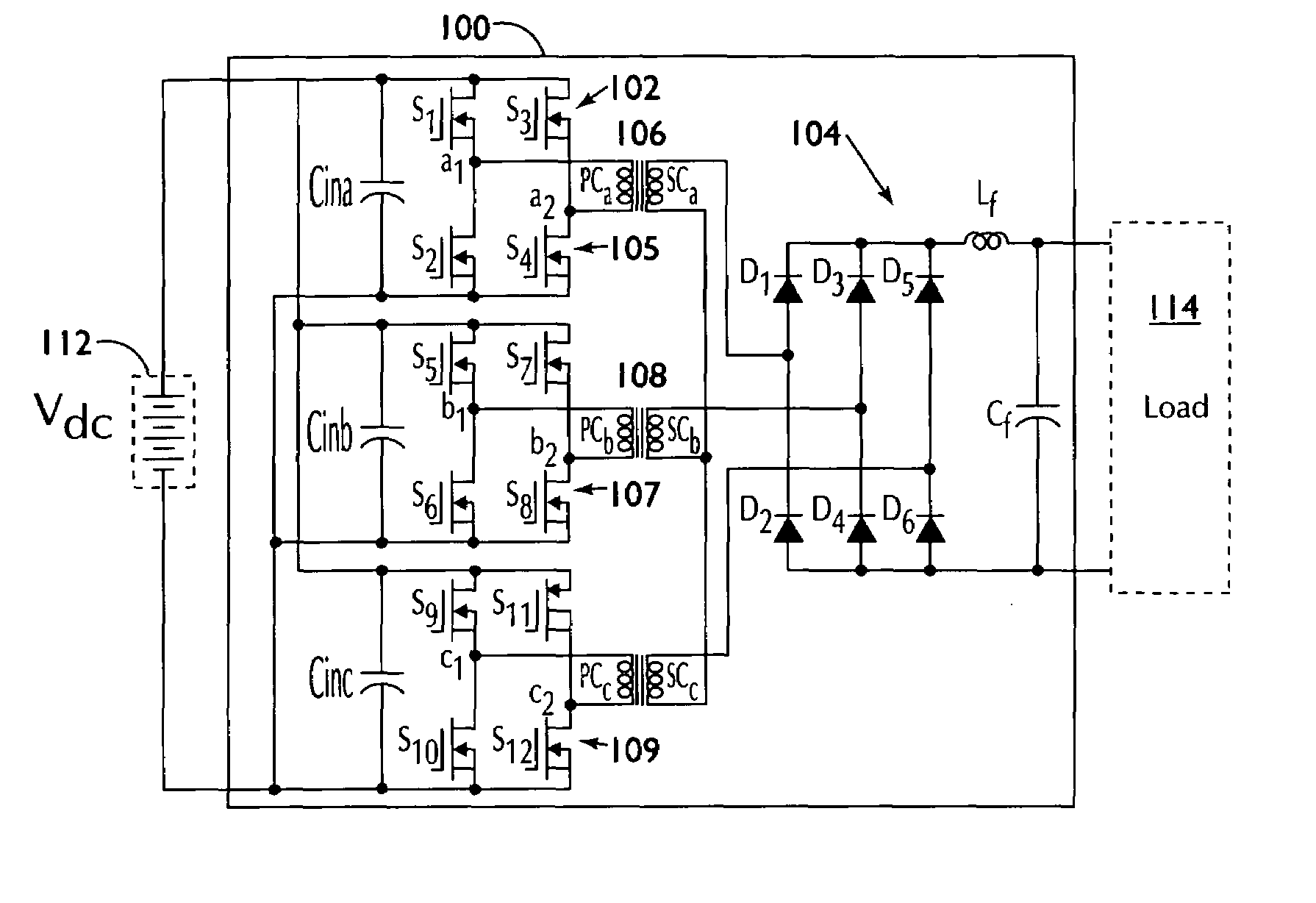Multiphase soft switched DC/DC converter and active control technique for fuel cell ripple current elimination
